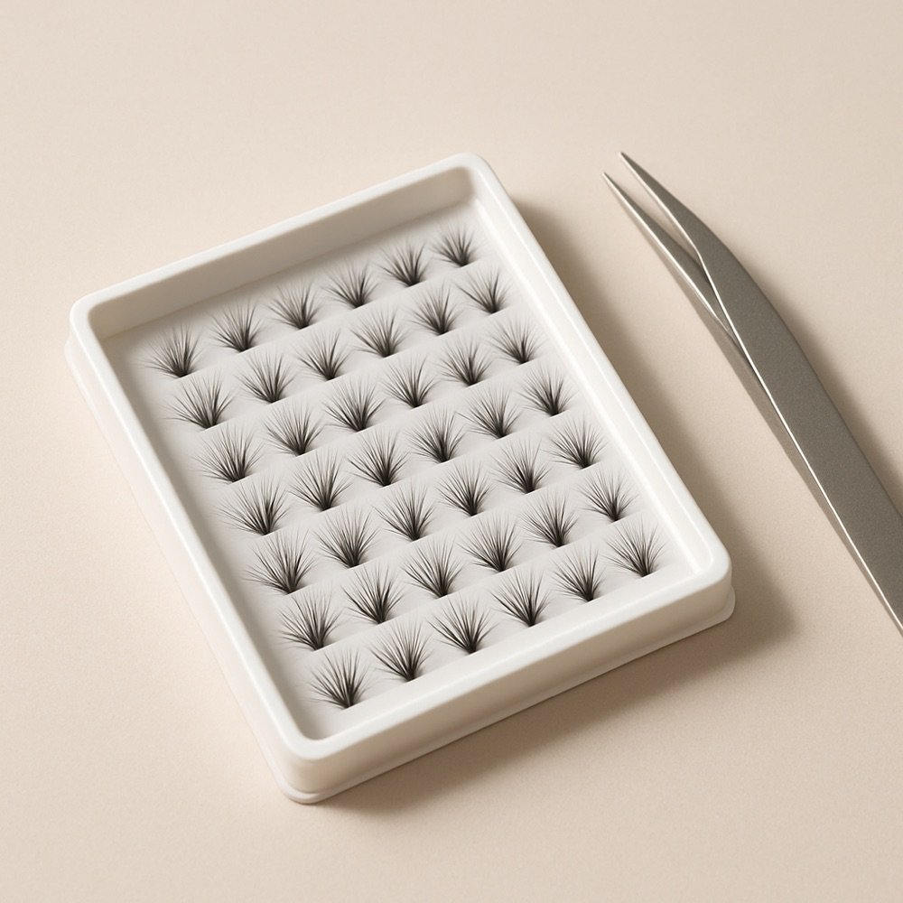 AI-generated editorial product photograph (not the exact linked Amazon listing) of cluster lash starter set