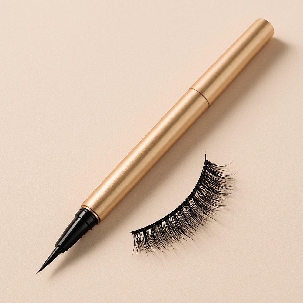 AI-generated editorial product photograph (not the exact linked Amazon listing) of magnetic liner lash set