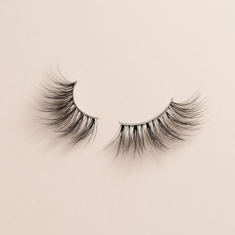 AI-generated editorial product photograph (not the exact linked Amazon listing) of wispy strip lashes